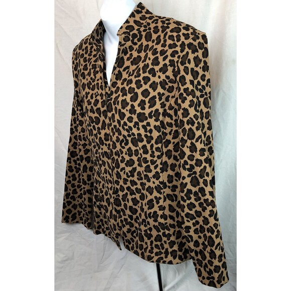 Vintage Dressbarn Jacket M Brown Leopard Zip Up Stand Up Collar 90s Retro Y2K - Picture 3 of 6